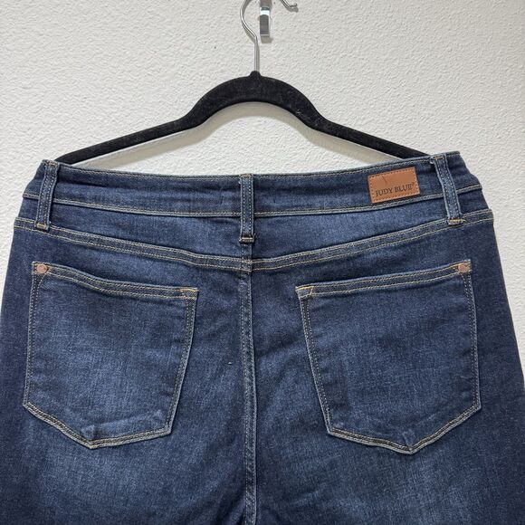 Judy Blue Jeans Womens Sz 13 31 Wide Leg High Rise Stretch Dark Wash Frayed Hem - Picture 7 of 8